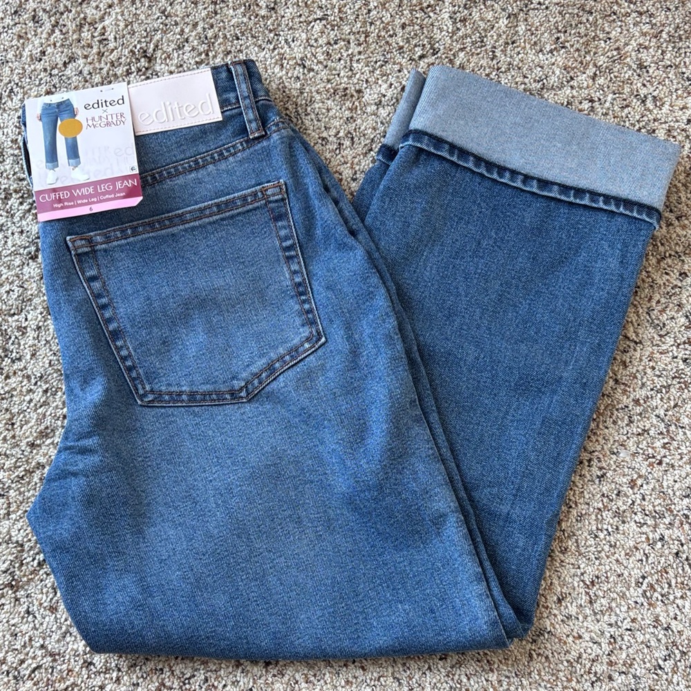 Edited Women's Cuffed Wide Leg Jeans